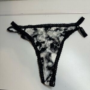 Black and White Lace Trim Thong - PINK